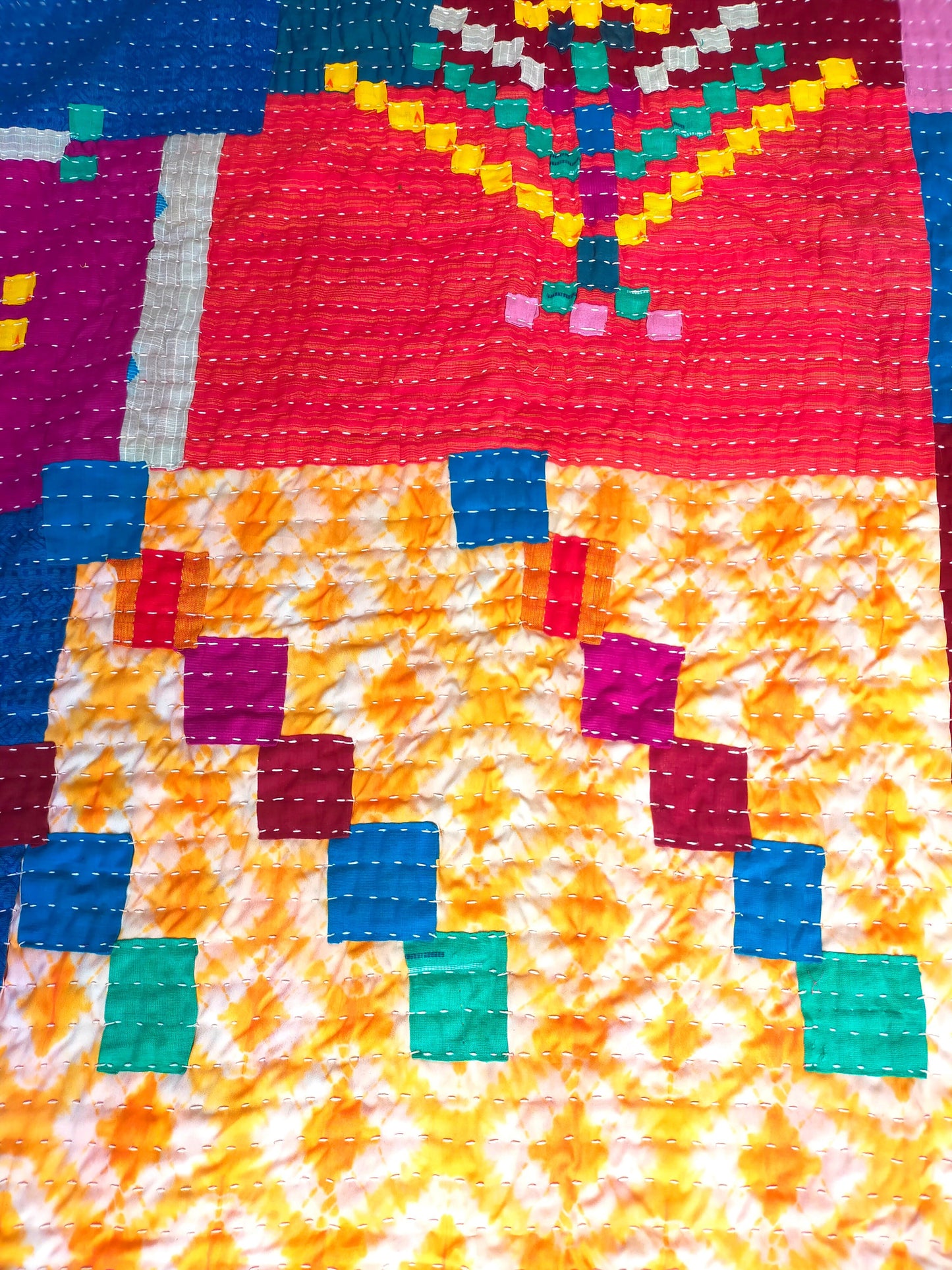 Hand-Stitched Siddi Kawandi Patchwork Quilt Made With Recycled Cotton Offcuts In India