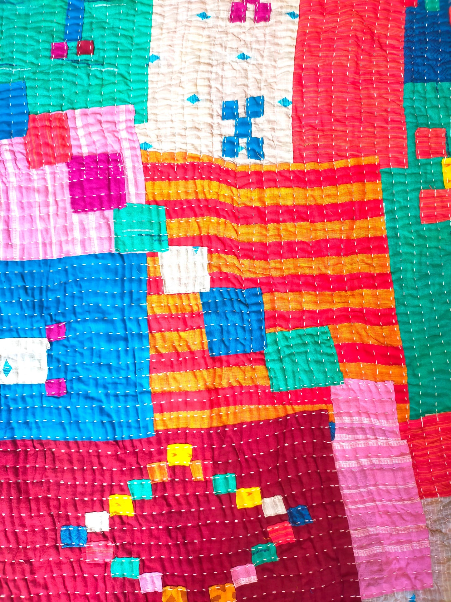 Hand-Stitched Siddi Kawandi Patchwork Quilt Made With Recycled Cotton Offcuts In India