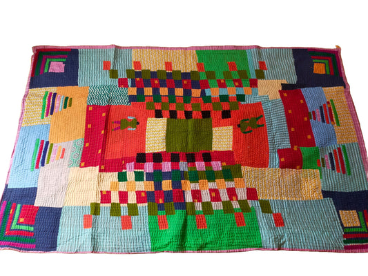 Siddi Tribal Patchwork Kawandi Quilted Blanket Kavand, Hand Stitched In India