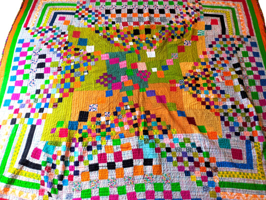 Siddi Tribal Patchwork Kawandi Quilted Kantha Blanket Hand-Stitched By Tribal Women In India