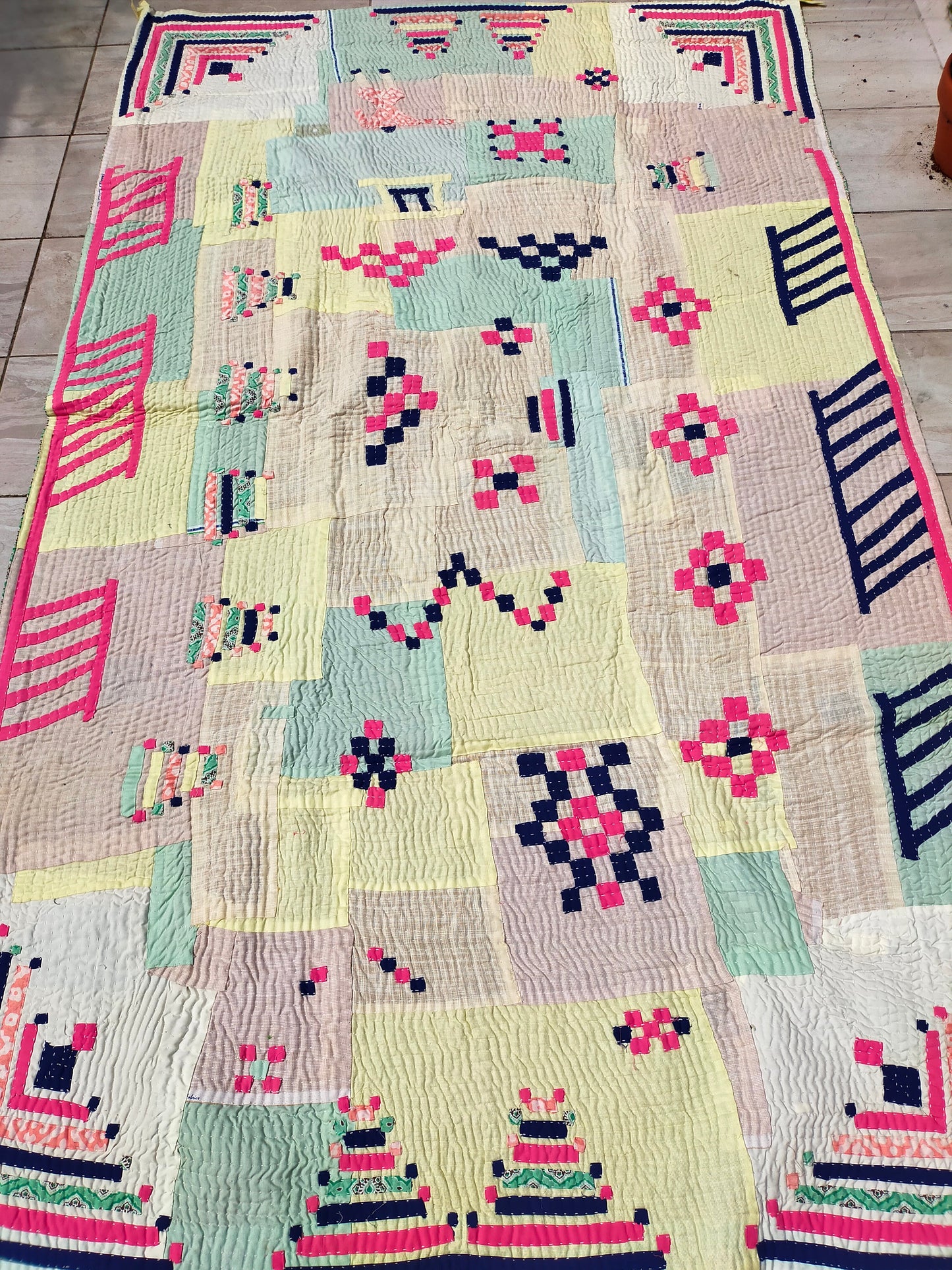 Hand-Stitched Siddi Kawandi Patchwork Quilt Made With Recycled Cotton In India
