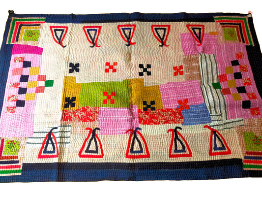 Siddi Kawandi - Patchwork Kantha Blanket Or Throw, Made With Recycled Cotton - Hand-Stitched By African Indian Women In India