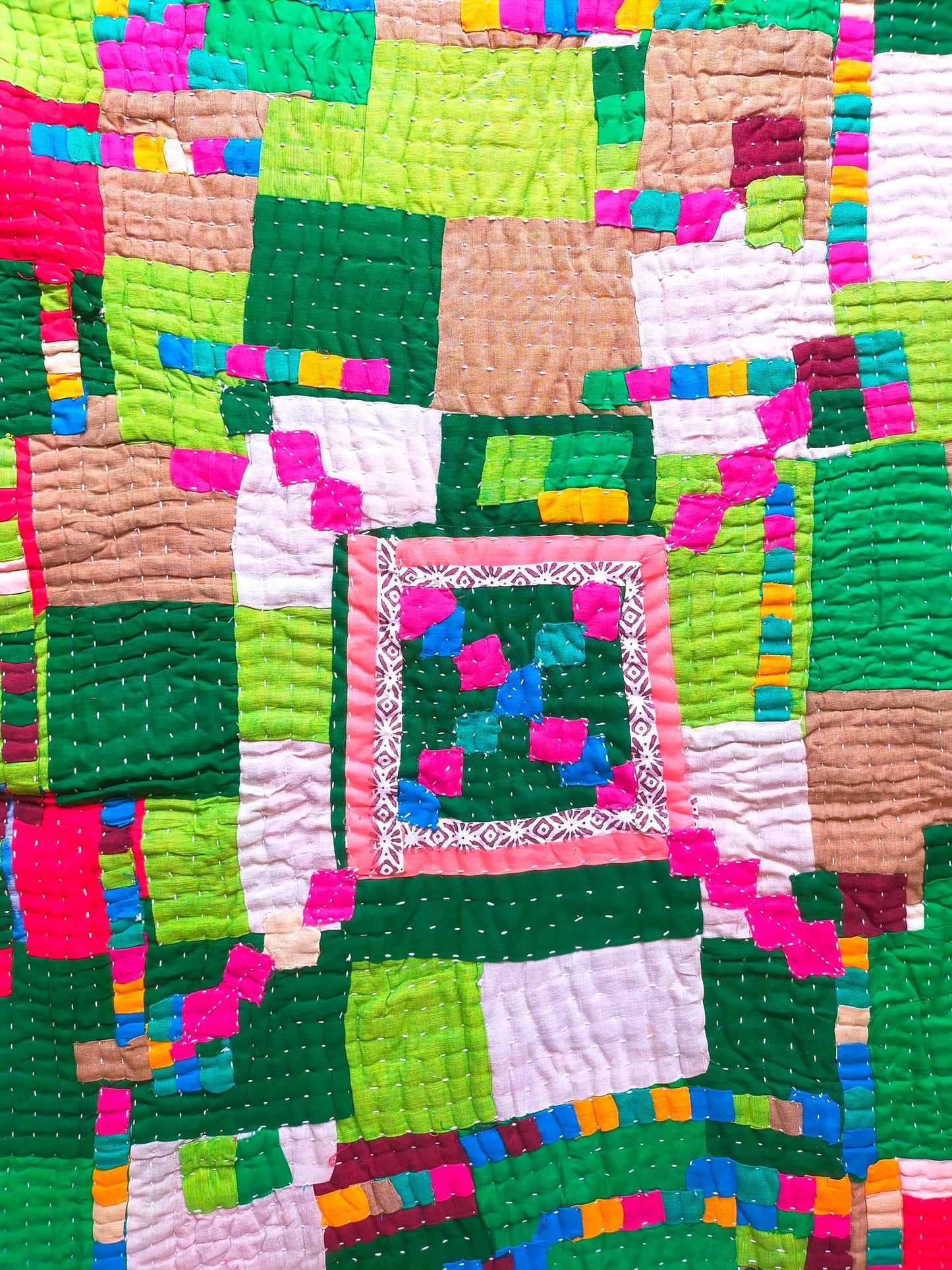 Hand-Stitched Siddi Kawandi Patchwork Quilt Made With Recycled Cotton In India Single Bed Kantha
