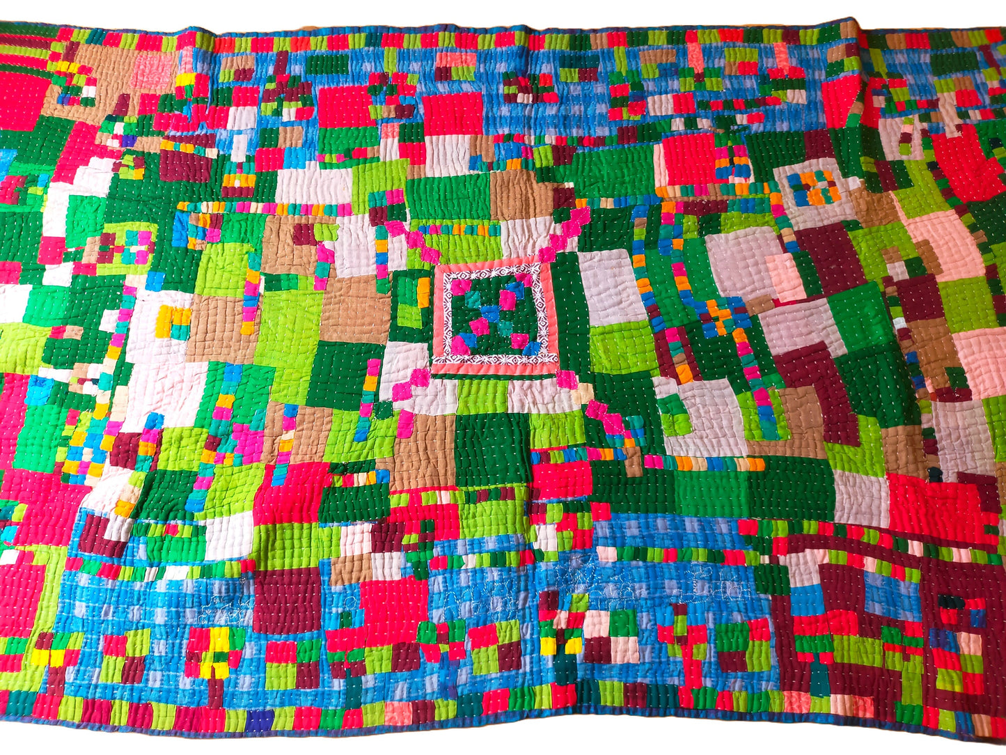 Hand-Stitched Siddi Kawandi Patchwork Quilt Made With Recycled Cotton In India Single Bed Kantha