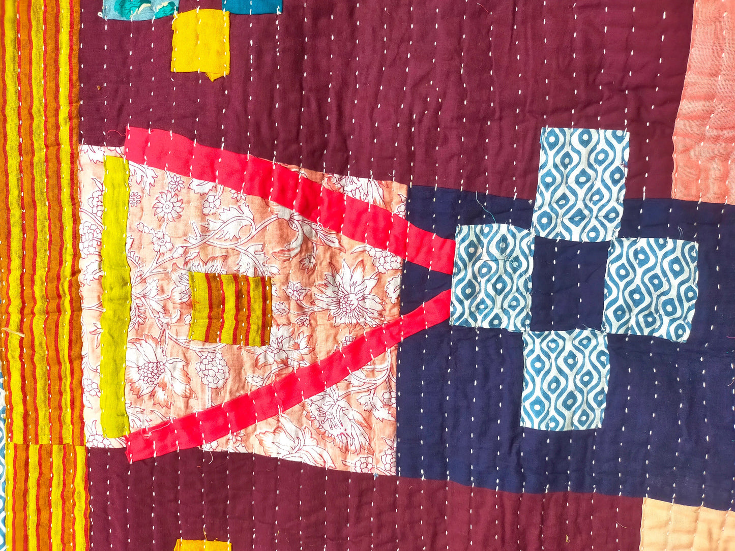 Hand-Stitched Siddi Kawandi Patchwork Quilt Made With Recycled Cotton In India - Kavand Kantha