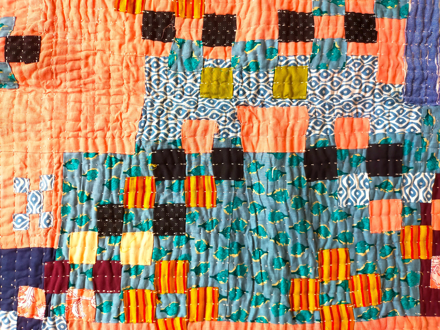 Hand-Stitched Siddi Kawandi Patchwork Quilt Made With Recycled Cotton In India - Kavand Kantha