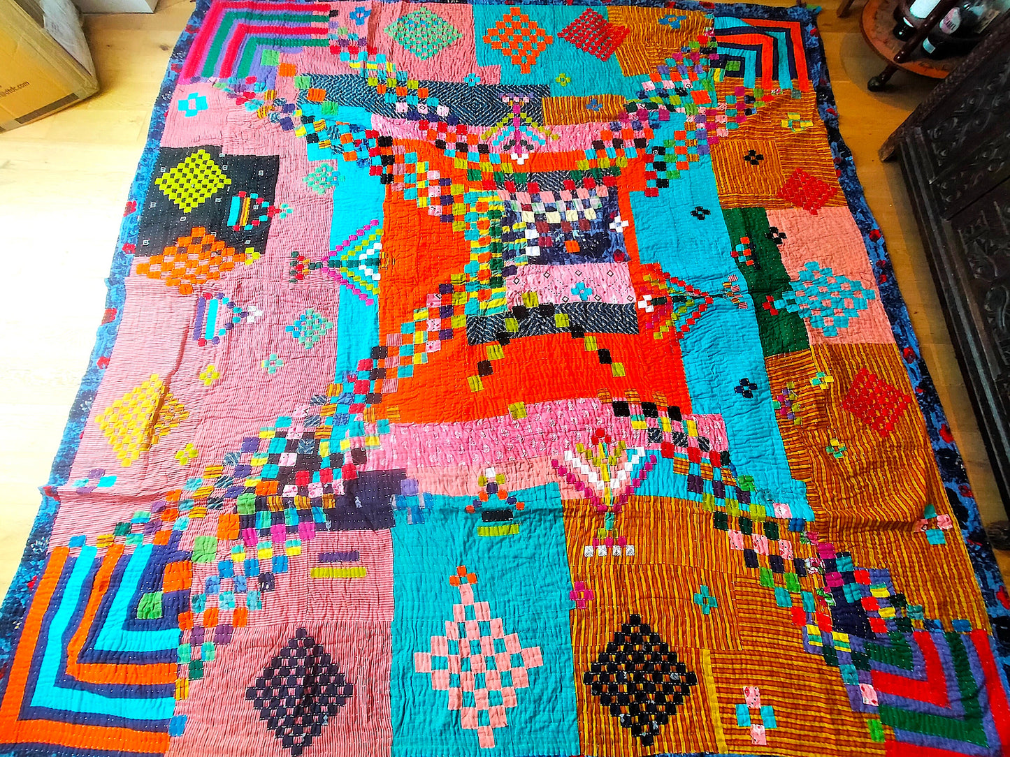 Hand-Stitched Siddi Kawandi Patchwork Quilt Made With Recycled Cotton In India Double Bed