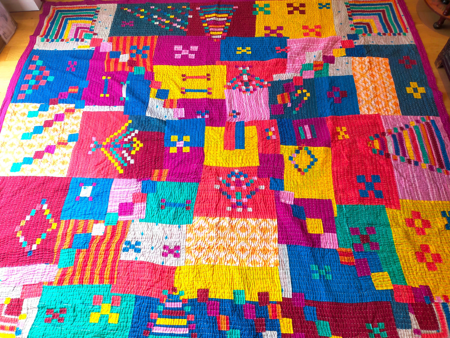 Hand-Stitched Siddi Kawandi Patchwork Quilt Made With Recycled Cotton Offcuts In India