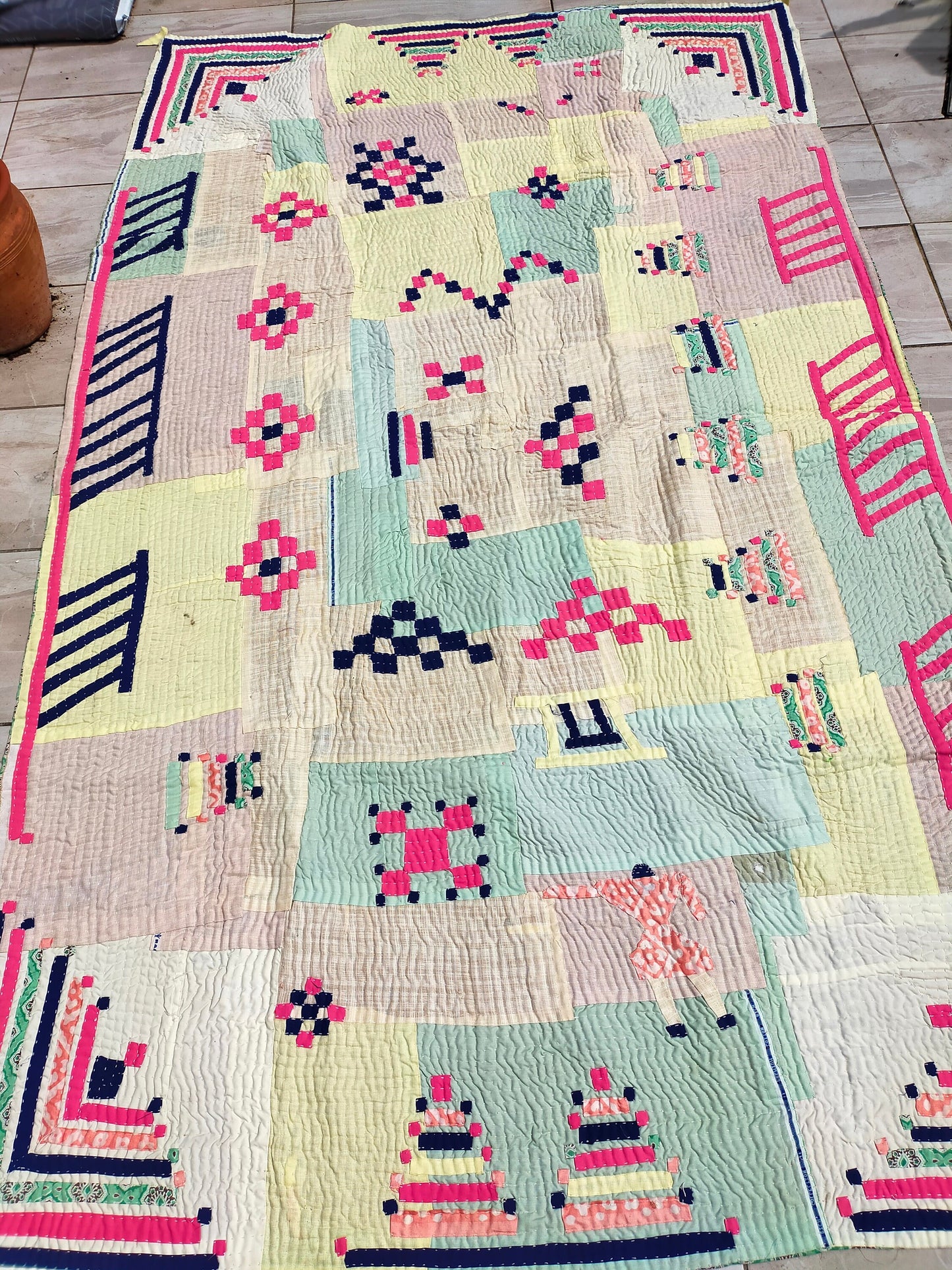 Hand-Stitched Siddi Kawandi Patchwork Quilt Made With Recycled Cotton In India