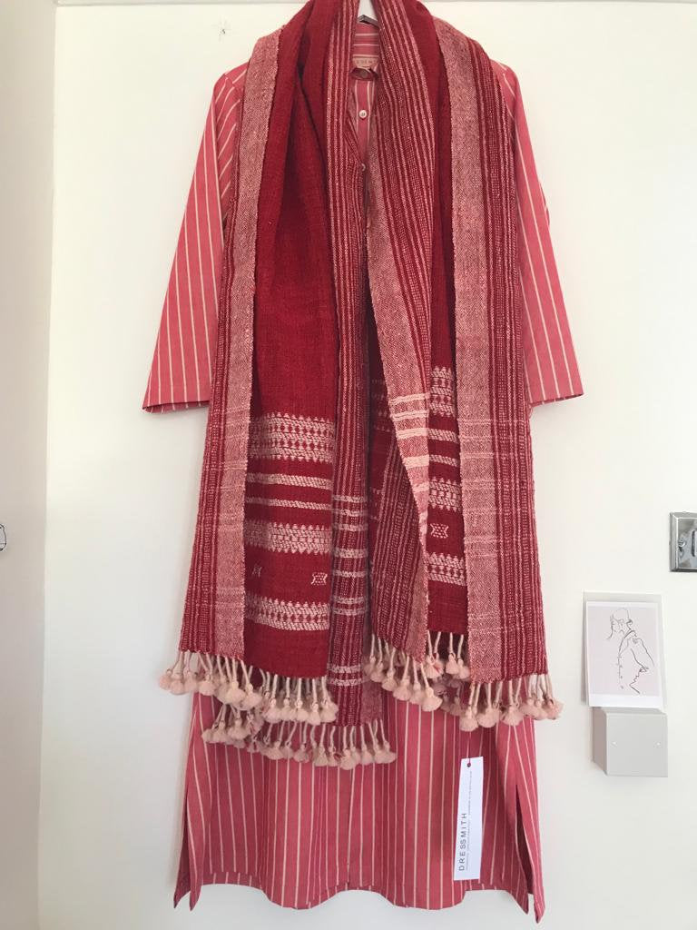 Handwoven Desi Wool (indian wool) Red Shawl/Throw From Kutch Gujarat