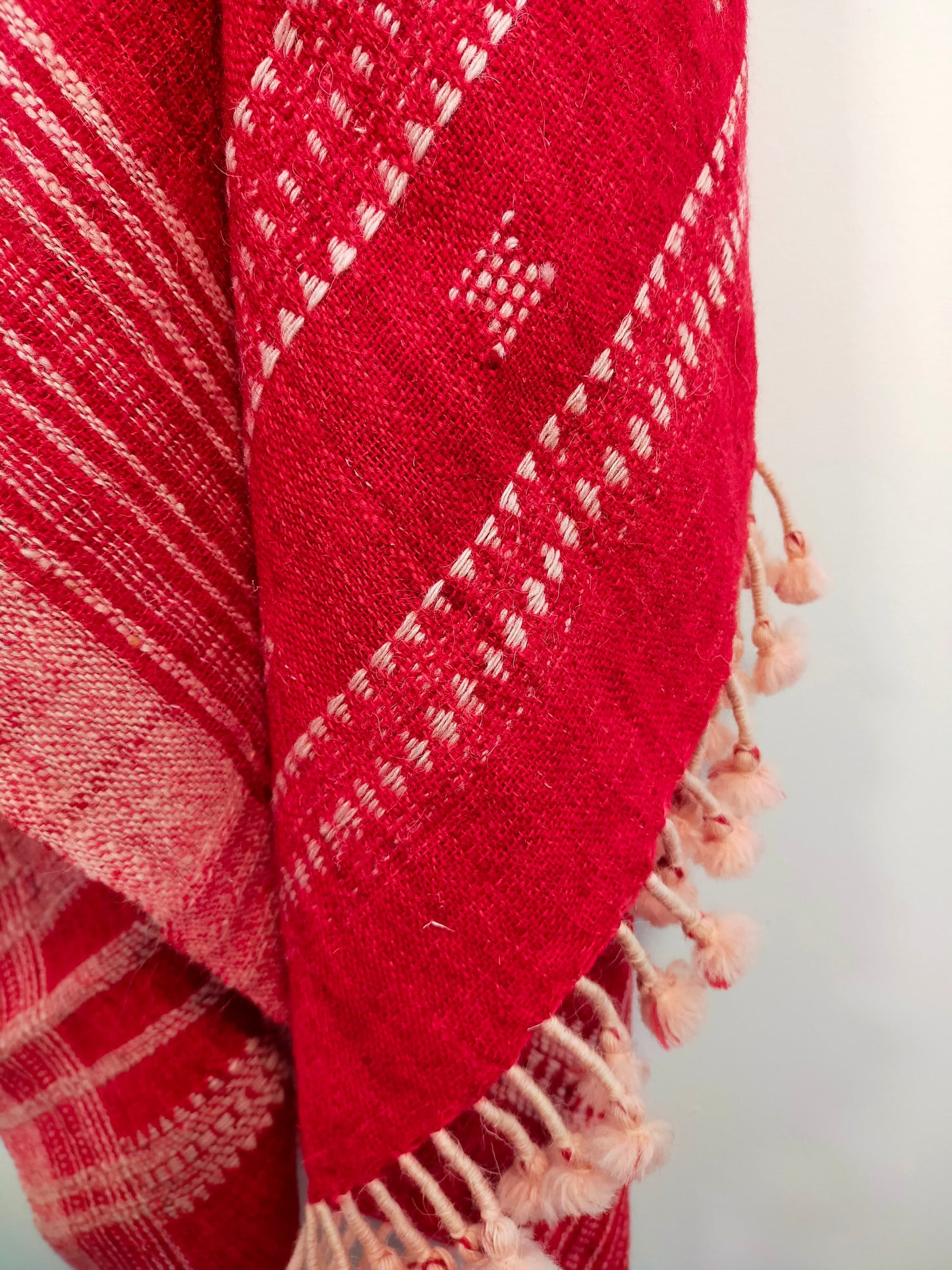 Handwoven Desi Wool (indian wool) Red Shawl/Throw From Kutch Gujarat