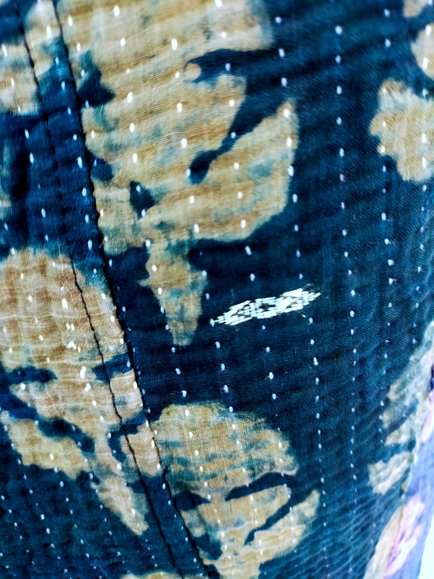 Vintage Indigo Cotton Kantha Elasticated Trousers Pants, Naturally Dyed And Block Printed