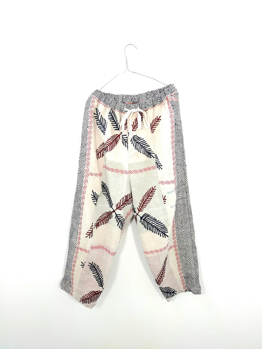 Vintage Cotton Kantha Elasticated Trousers Pants, Intricately Hand Stitched Embroidery