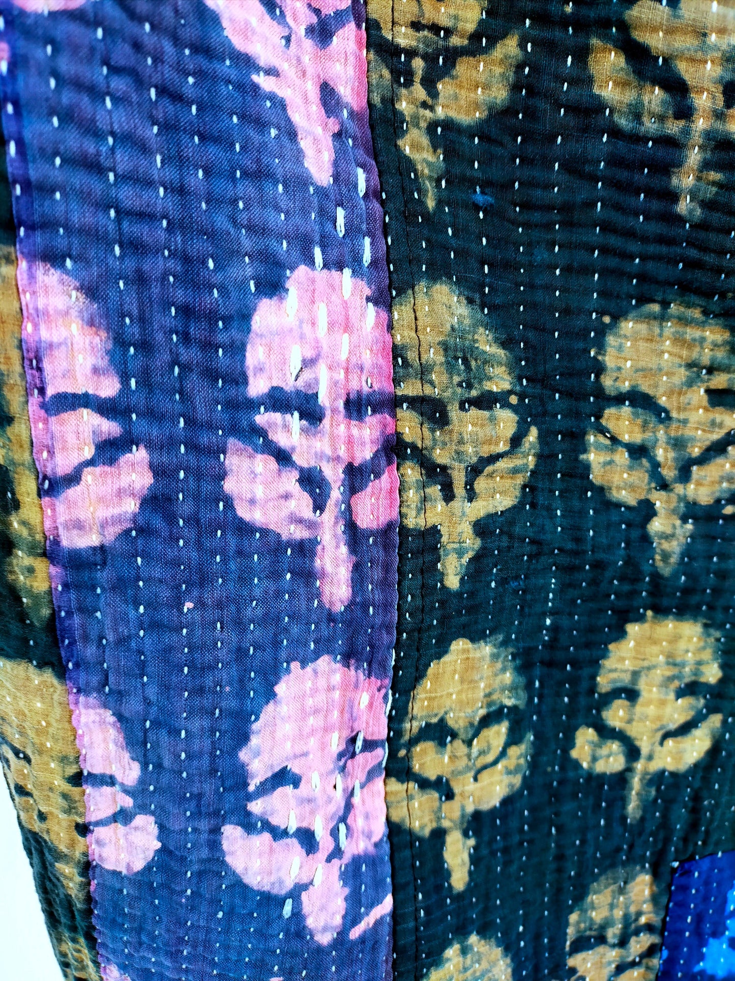 Vintage Indigo Cotton Kantha Elasticated Trousers Pants, Naturally Dyed And Block Printed