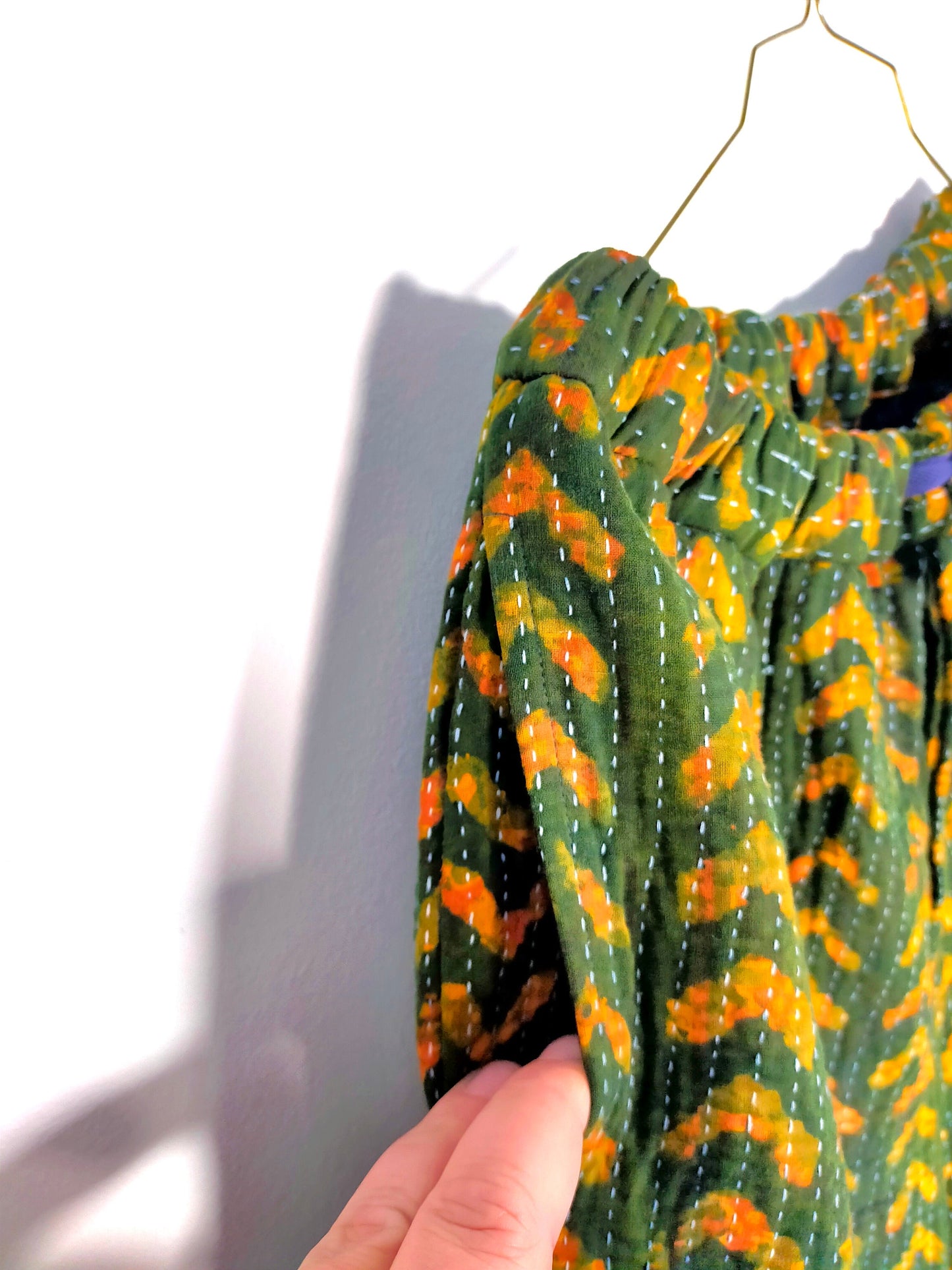 Vintage Cotton Kantha Elasticated Trousers Pants, Overdyed And Block Printed With Natural Indigo
