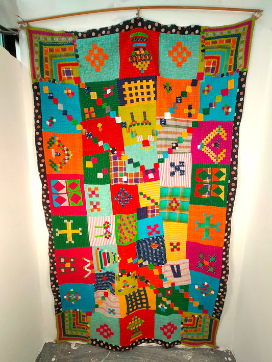 Siddi Tribal Patchwork Kawandi Quilted Kantha Blanket From India Kavand - Crazy Quilt