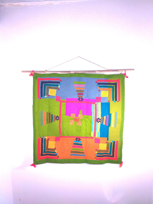 Tribal Siddi Kawandi Patchwork Baby Blanket Or Wall Hanging Textile Art - Similar to Kantha Quillts