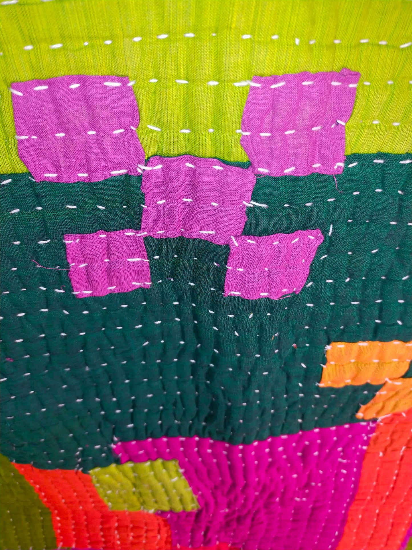 Hand Stitched Siddi Kawandi Patchwork Baby Blanket Or Wall Hanging Textile Art - Similar To Kantha