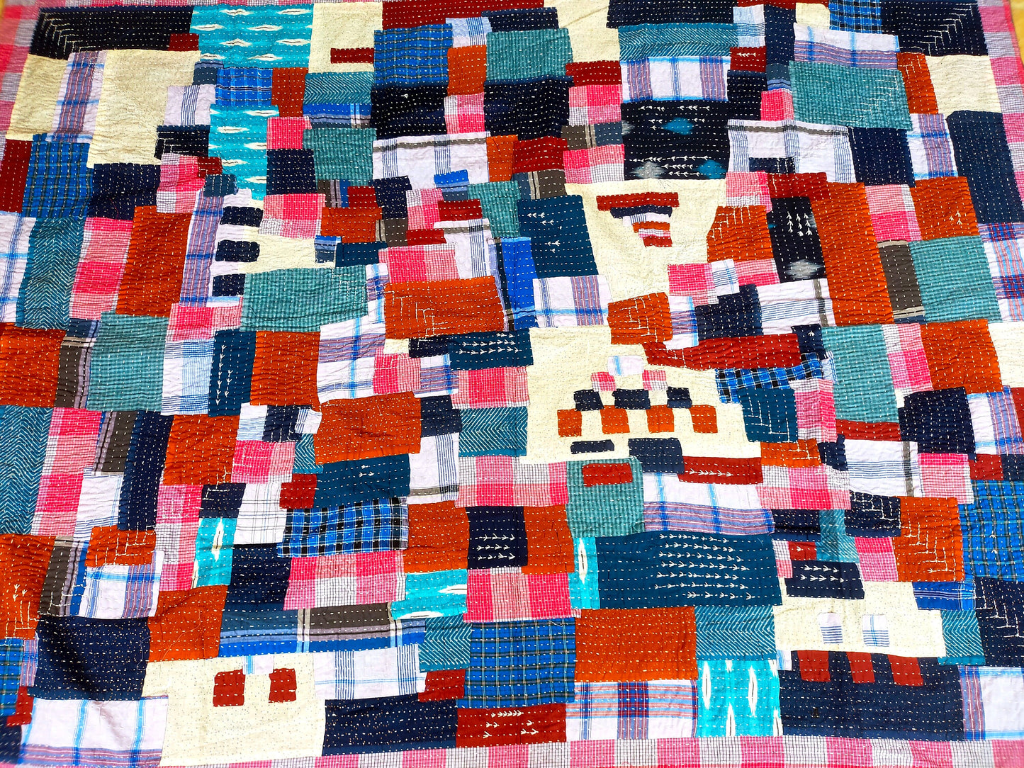 Hand-Stitched Naturally Dyed Godhari Kantha Patchwork Quilt From Maharashtra Made From Up-Cycled Cotton Offcuts