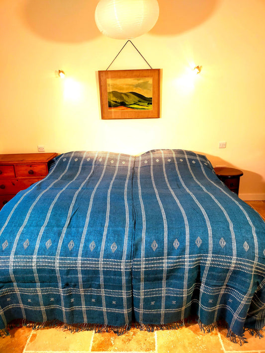 Handwoven Woollen Blanket Dyed In Natural Indigo King Size