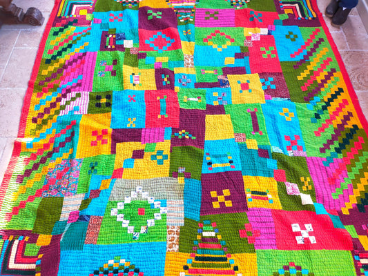 Siddi Kawandi - Patchwork Kantha Blanket, Made With Up-Cycled Cotton - Hand-Stitched By African Indian Women In India