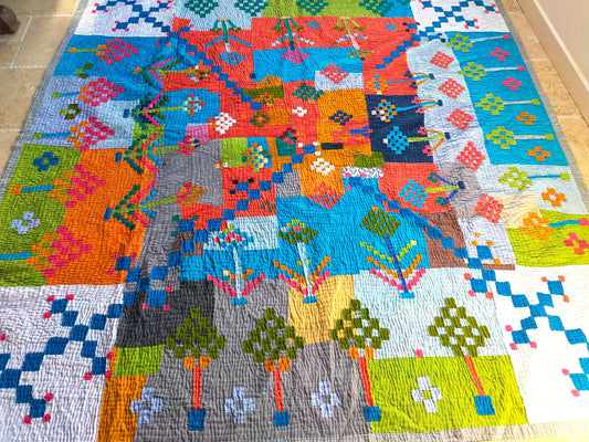 Siddi Kawandi - Patchwork Kantha Double Blanket, Made With Up-Cycled Cotton - Hand-Stitched By African Indian Women In India