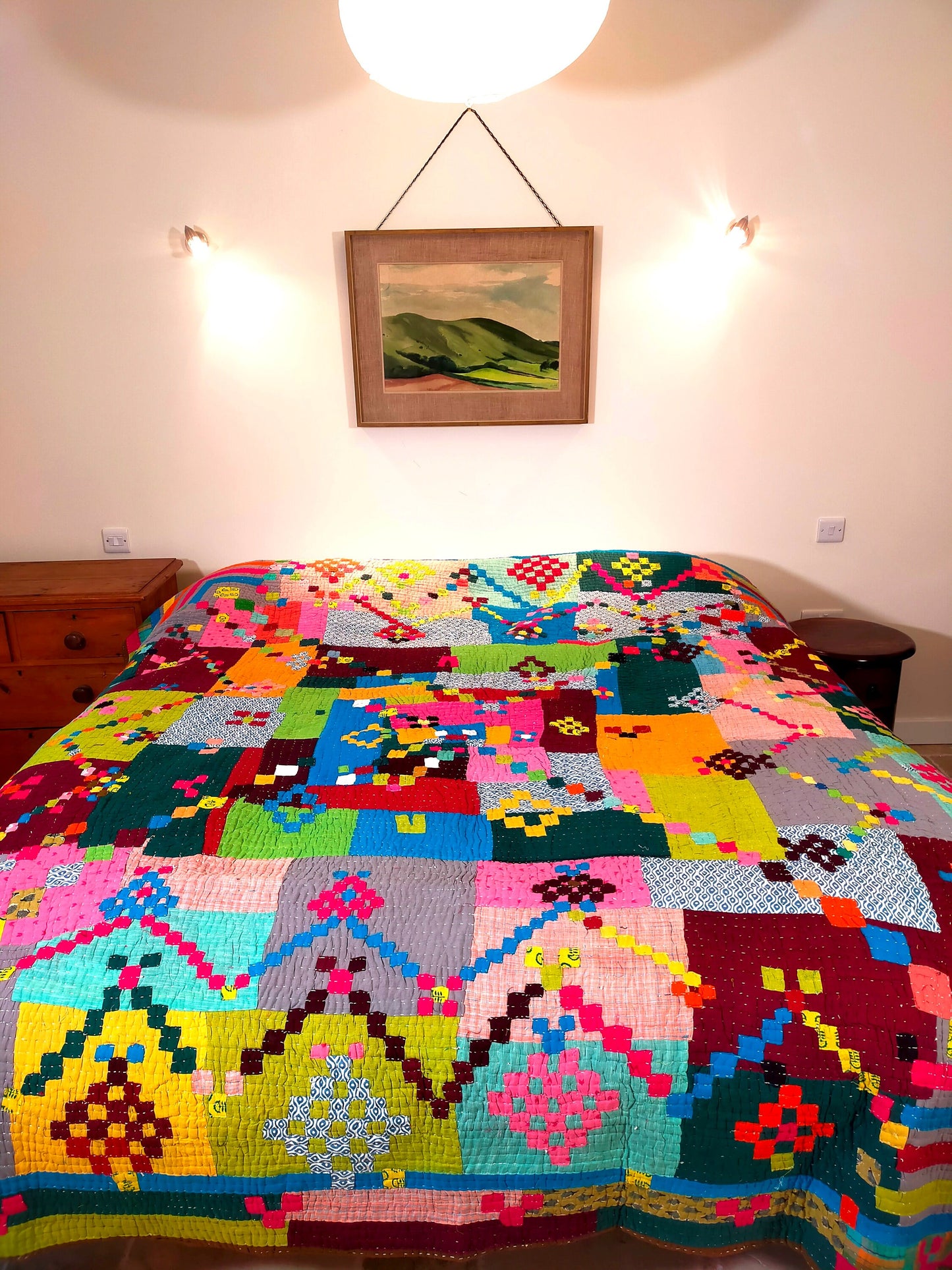 Siddi Kawandi - Patchwork Kantha Double Blanket, Made With Recycled Cotton - Hand-Stitched By African Indian Women In Karnataka
