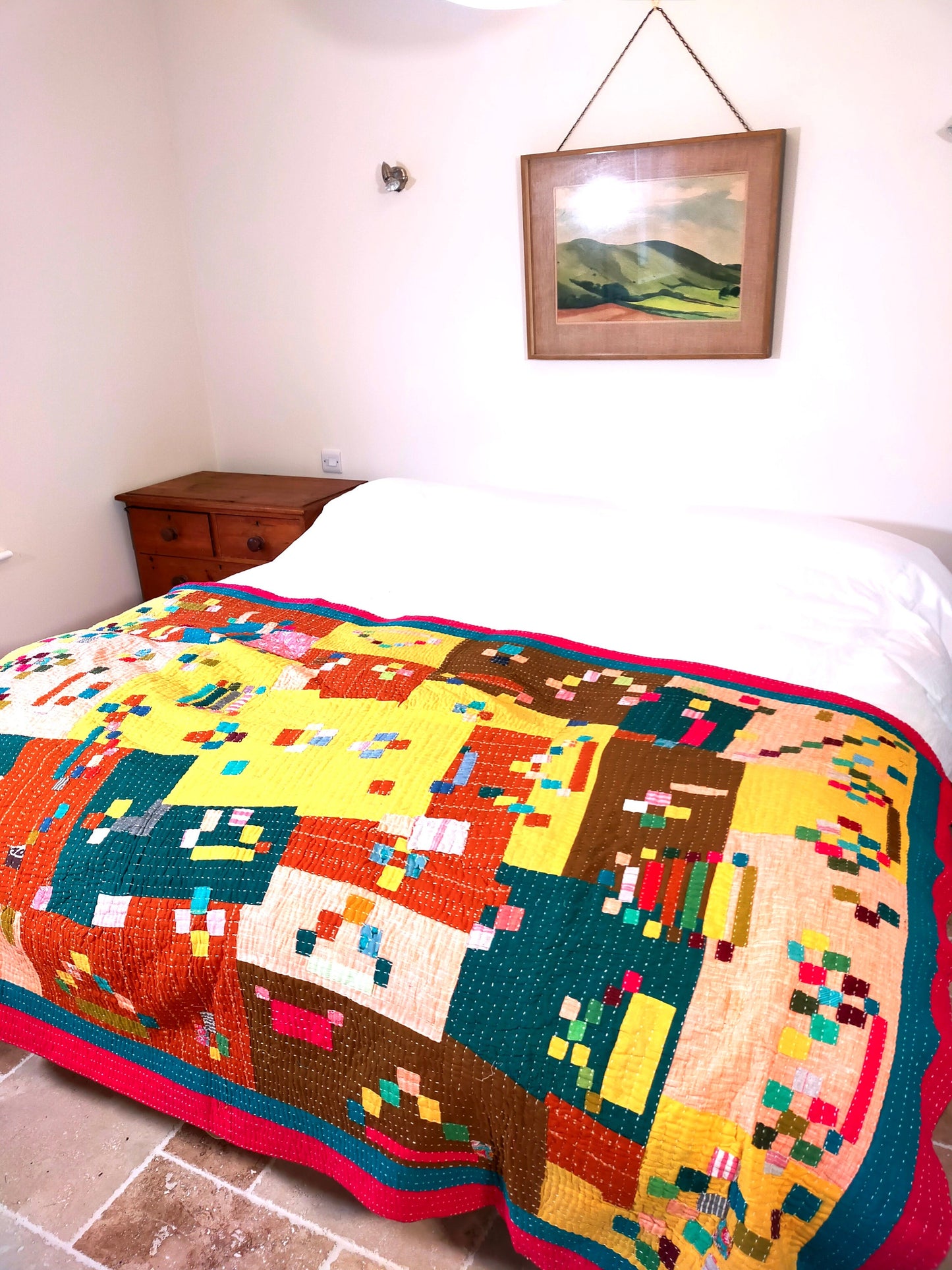 Siddi Kawandi - Patchwork Kantha Single Blanket Or Throw, Made With Recycled Cotton - Hand-Stitched By African Indian Women In India