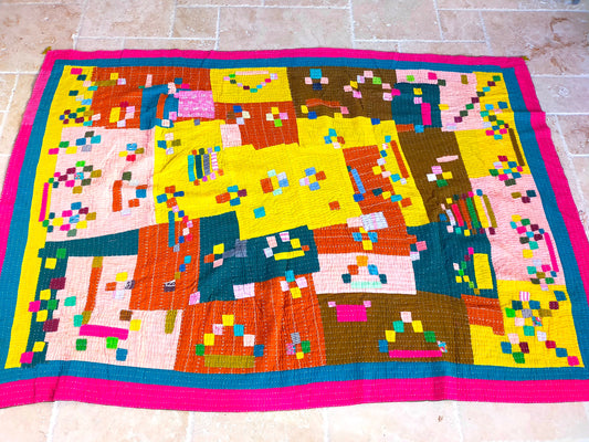 Siddi Kawandi - Patchwork Kantha Single Blanket Or Throw, Made With Recycled Cotton - Hand-Stitched By African Indian Women In India