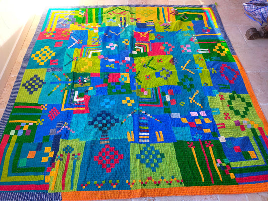 Siddi Kavand - Kantha Quilt - Double Quilt Or Throw, Made With Recycled Cotton Offcuts - Hand-Stitched By Women In Karnataka, India