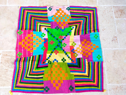 Siddi Kavand - Kantha Quilt - Baby Blanket Or Wall Hanging, Made With Up-Cycled Cotton Offcuts - Hand-Stitched By Women In Karnataka, India
