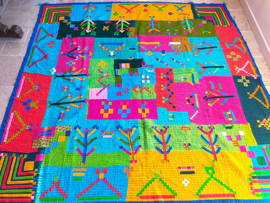 Siddi Kavand - Kantha Quilt - Large Quilt Or Textile Art, Made With Up-Cycled Cotton - Hand-Stitched By Women In Karnataka, India