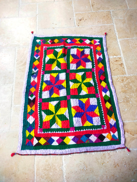 Hand-Stitched Patchwork Quilt From The Meghwal Tribe Of Kutch, Gujarat. Ralli Kantha Quilted