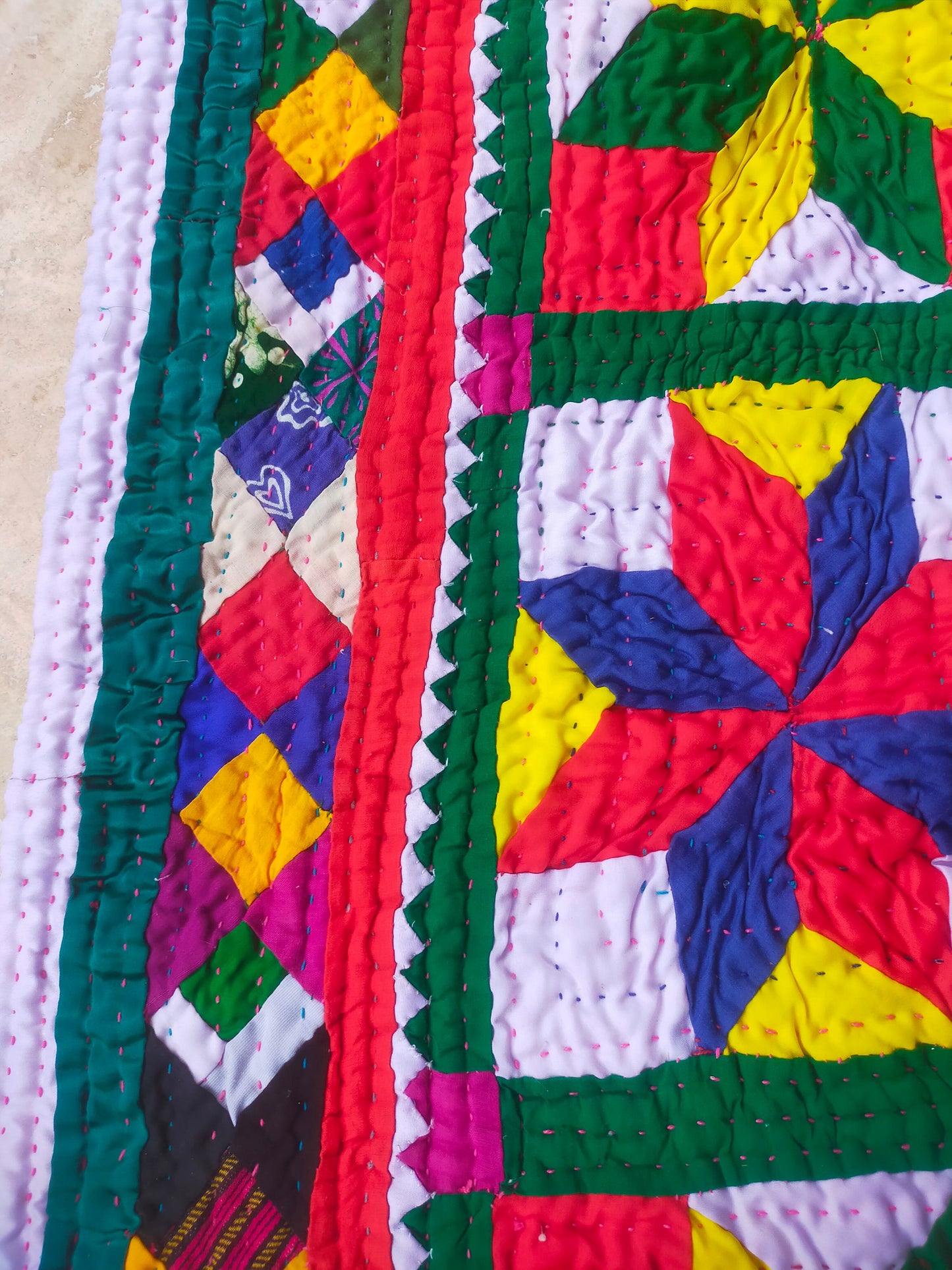 Hand-Stitched Patchwork Quilt From The Meghwal Tribe Of Kutch, Gujarat. Ralli Kantha Quilted