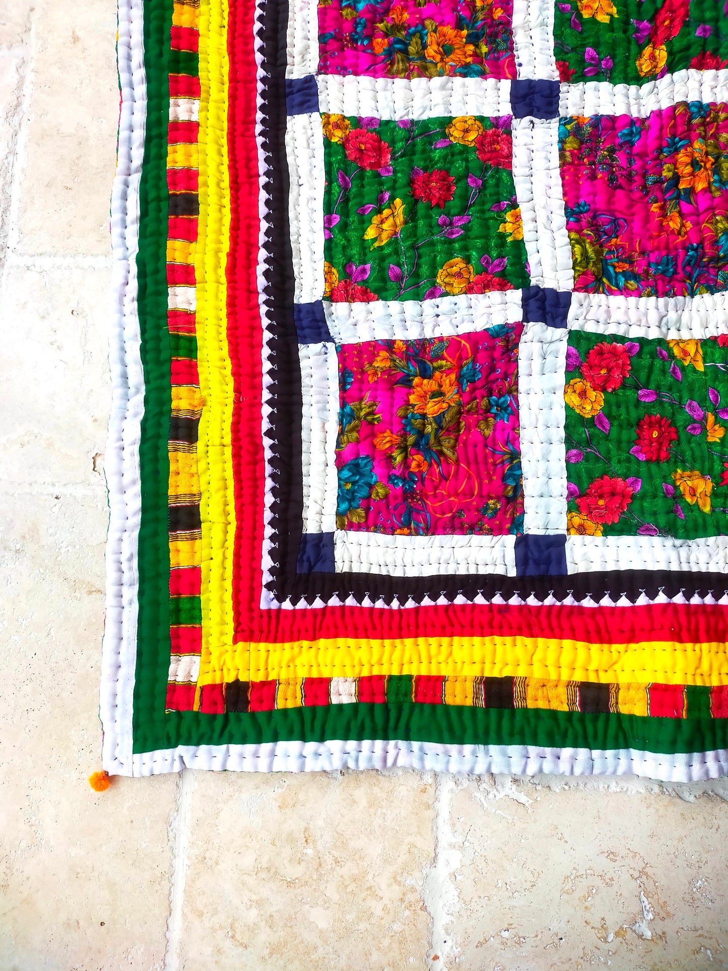 Hand-Stitched Patchwork Quilt From The Meghwal Tribe Of Kutch, Gujarat. Bright And Colourful