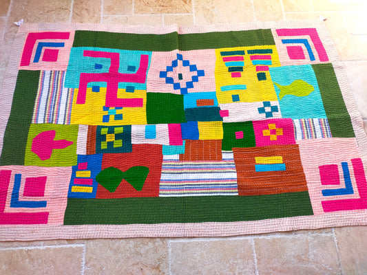 Siddi Kavand - Kantha Quilt - Single Quilt Or Throw, Made With Recycled Cotton Offcuts - Hand-Stitched By Women In Karnataka, India