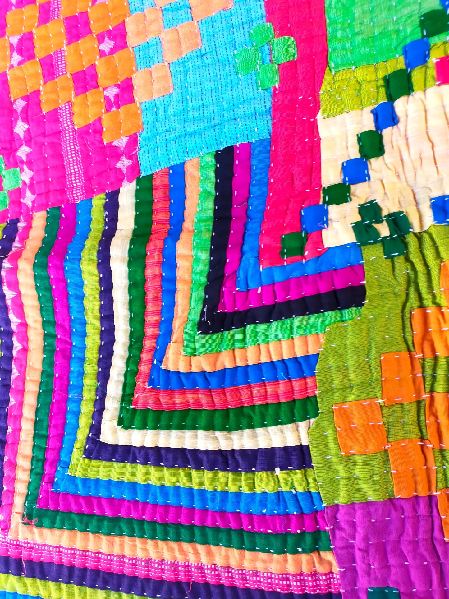 Siddi Kavand - Kantha Quilt - Baby Blanket Or Wall Hanging, Made With Up-Cycled Cotton Offcuts - Hand-Stitched By Women In Karnataka, India