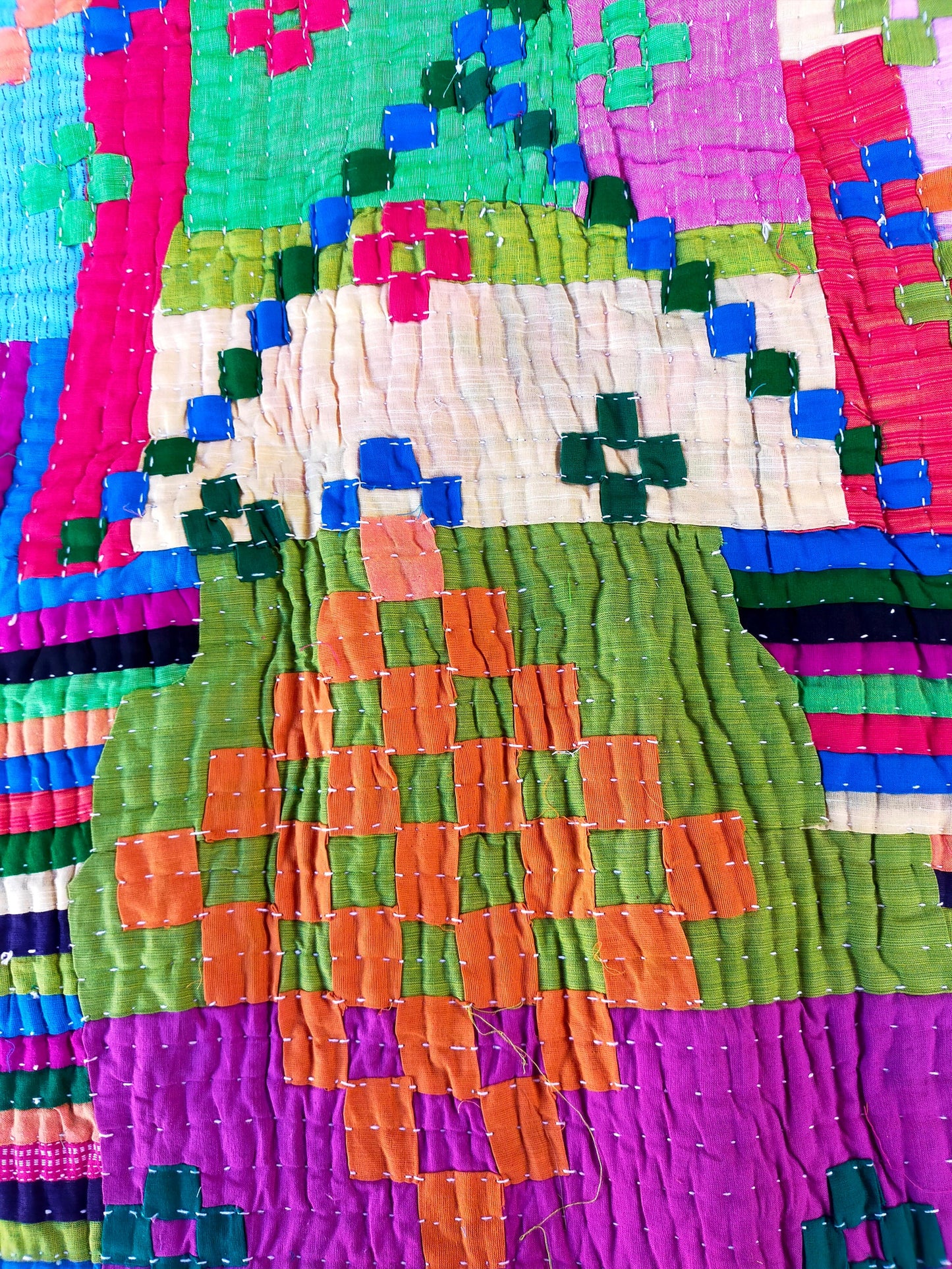 Siddi Kavand - Kantha Quilt - Baby Blanket Or Wall Hanging, Made With Up-Cycled Cotton Offcuts - Hand-Stitched By Women In Karnataka, India