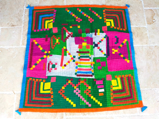 Siddi Kavand - Kantha Quilt - Baby Quilt Or Wall Hanging, Made With Up-Cycled Cotton Offcuts - Hand-Stitched By Women In Karnataka, India
