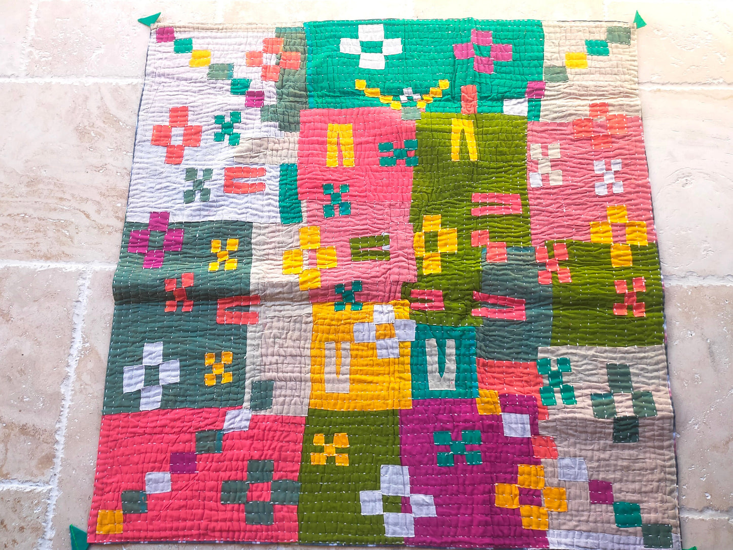 Siddi Kavand - Quilted Kantha Baby Quilt Or Textile Art, Made With Up-Cycled Cotton - Hand-Stitched By African Indian Women In India