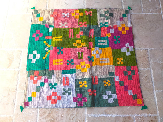 Siddi Kavand - Quilted Kantha Baby Quilt Or Textile Art, Made With Up-Cycled Cotton - Hand-Stitched By African Indian Women In India