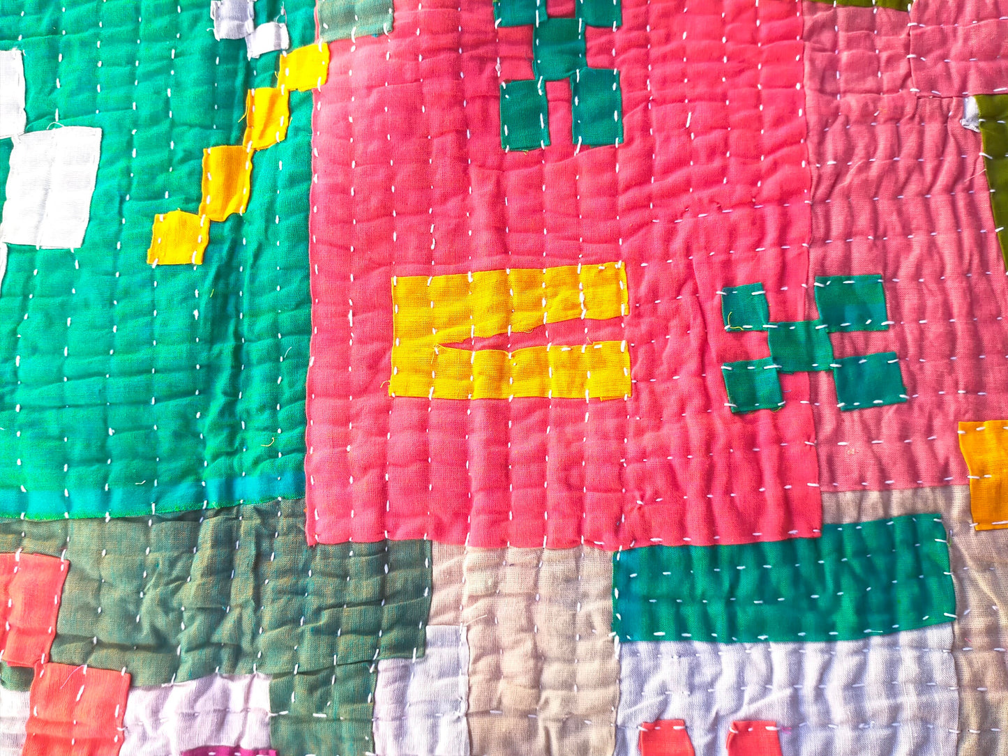 Siddi Kavand - Quilted Kantha Baby Quilt Or Textile Art, Made With Up-Cycled Cotton - Hand-Stitched By African Indian Women In India