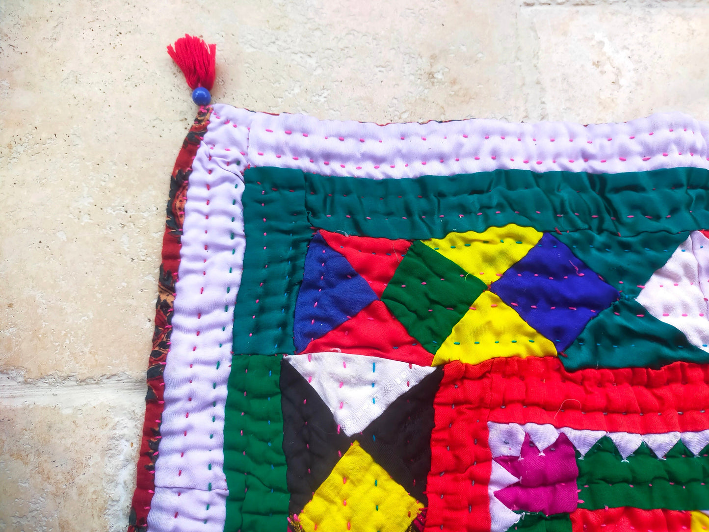 Hand-Stitched Patchwork Quilt From The Meghwal Tribe Of Kutch, Gujarat. Ralli Kantha Quilted