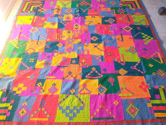 Siddi Kavand - Kantha Quilt - Double Quilt Or Textile Art, Made With Up-Cycled Cotton - Hand-Stitched By Women In Karnataka, India