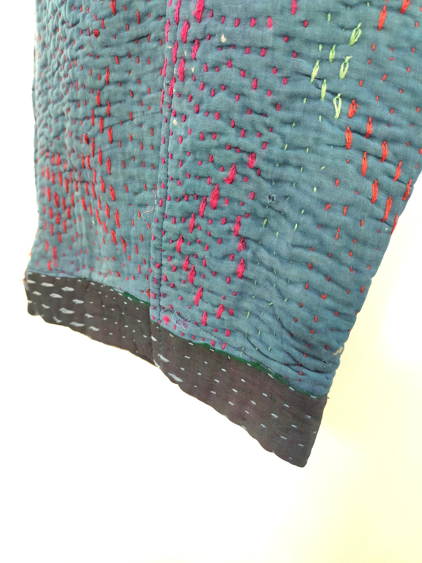 Vintage Cotton Kantha Trousers With Elasticated Waist, Over-dyed and Block Printed in Natural Indigo