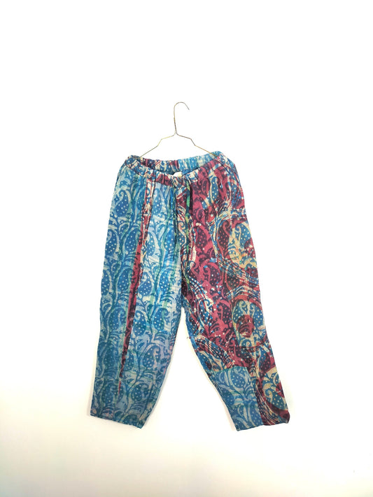 Vintage Cotton Hand-Stitched Kantha Trousers/Pants, Over-dyed and Block Printed in Natural Indigo