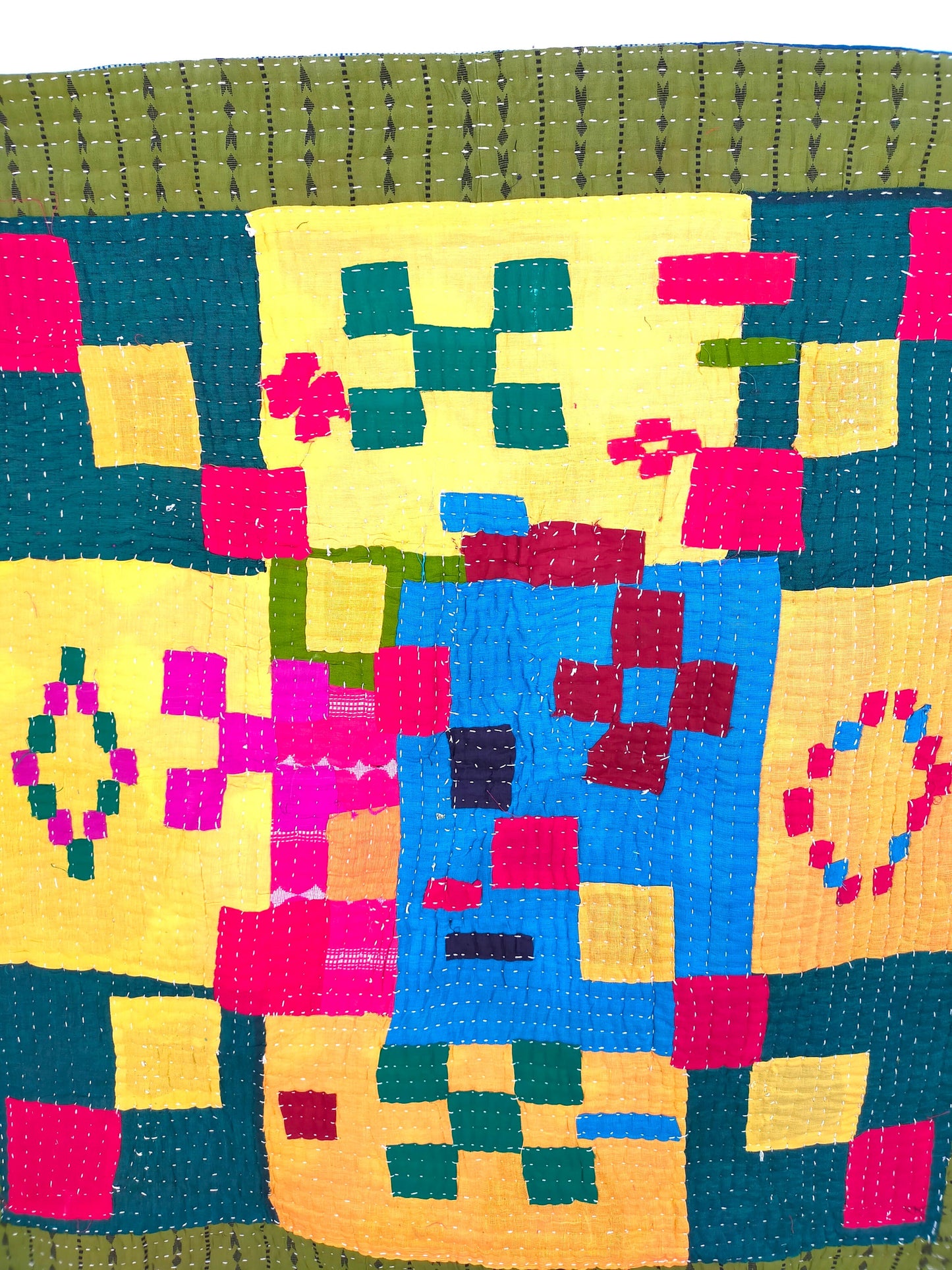 Siddi Kawandi - Quilted Kantha Baby Blanket Or Textile Art, Made With Recycled Cotton - Hand-Stitched By African Indian Women In India