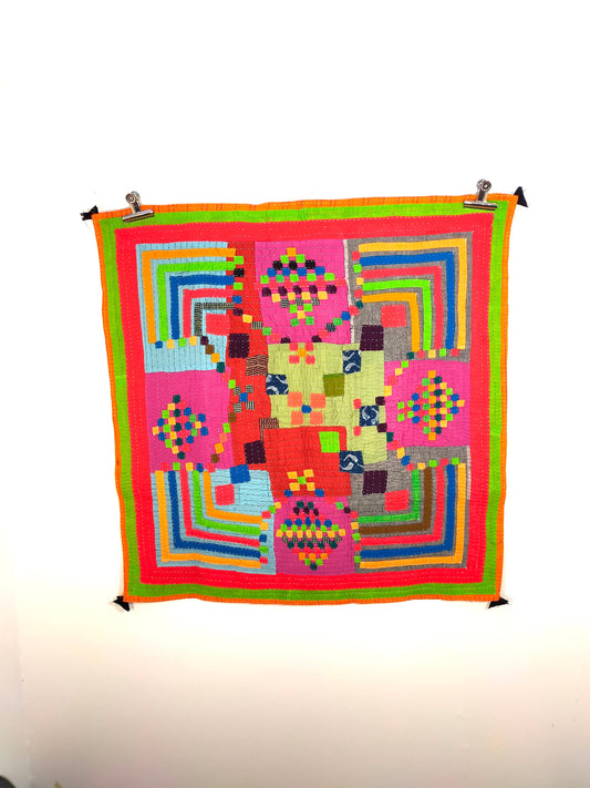 Siddi Kawandi - Patchwork Kantha Baby Quilt Or Textile Art Made With Recycled Cotton - Hand-Stitched By African Indian Women In Karnataka