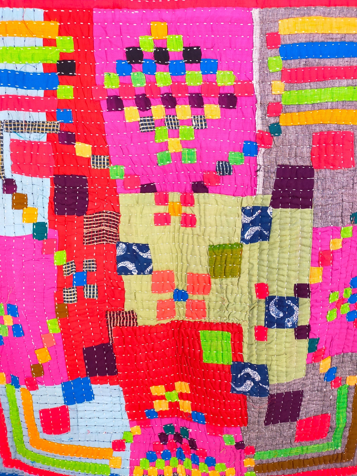 Siddi Kawandi - Patchwork Kantha Baby Quilt Or Textile Art Made With Recycled Cotton - Hand-Stitched By African Indian Women In Karnataka