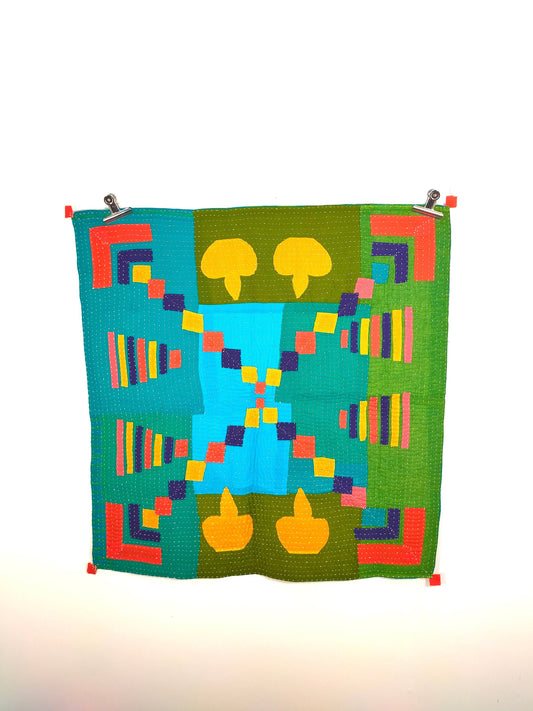 Siddi Kavand Patchwork Kantha Baby Quilt Or Textile Art Made With Recycled Cotton - Hand-Stitched By African Indian Women In India